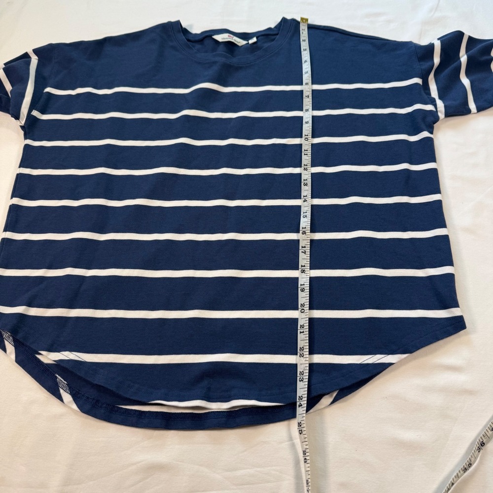 Vineyard Vines Navy Striped Boxy Top XS Quarter Sleeve Cotton Summer Nautical - Picture 6 of 8